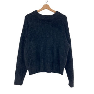 FRNCH Thick Eyelash Metallic Knit Sweater in Black Crew Pullover
